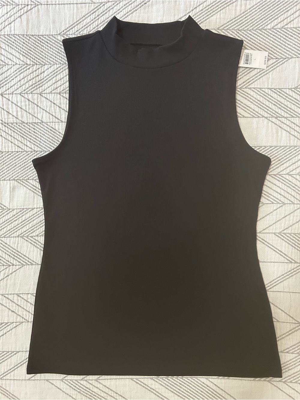 LOFT Ribbed Mock Neck Sleeveless Top NWT Black Knit Basic L